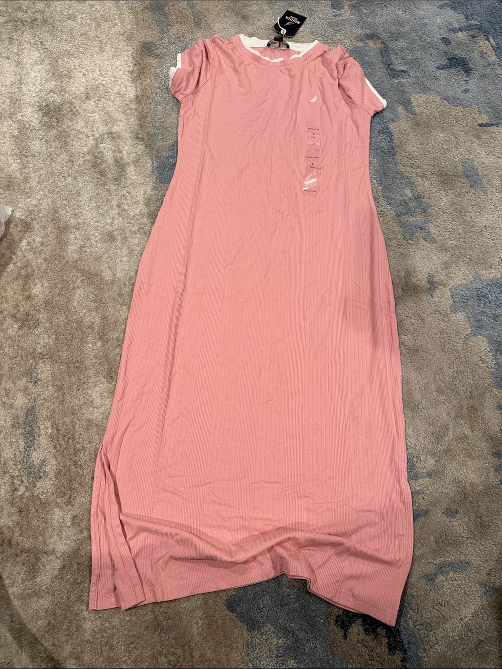 Nautica Pink Short-Sleeve Maxi Dress with White Trim